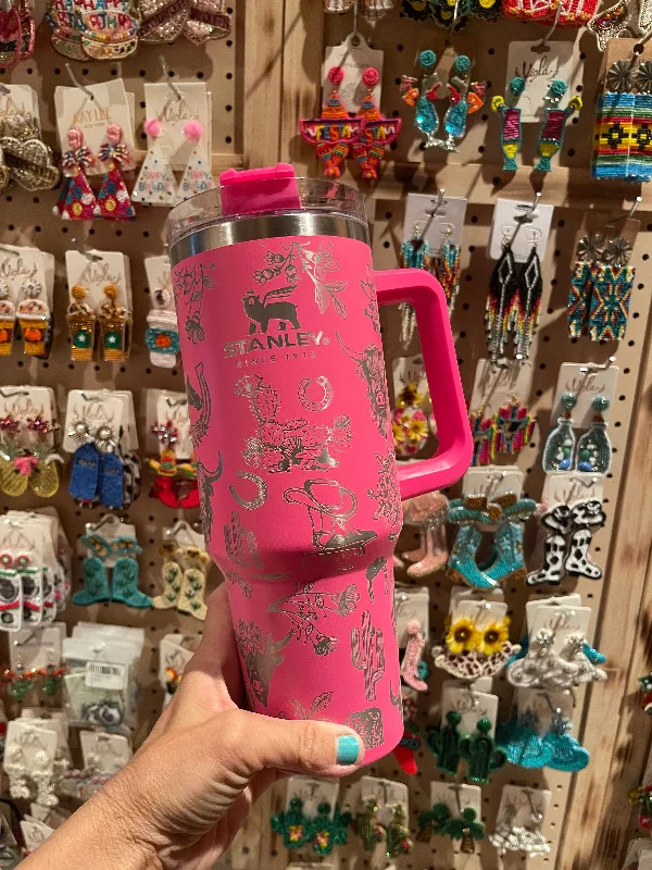 WESTERN 40oz Stanley TUMBLER   Hot pink cactus/boots